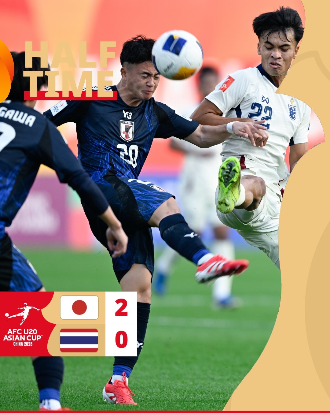  半場-日本U20 2-0領(lǐng)先泰國U20，石井久繼破門+中柱 泰國0射正