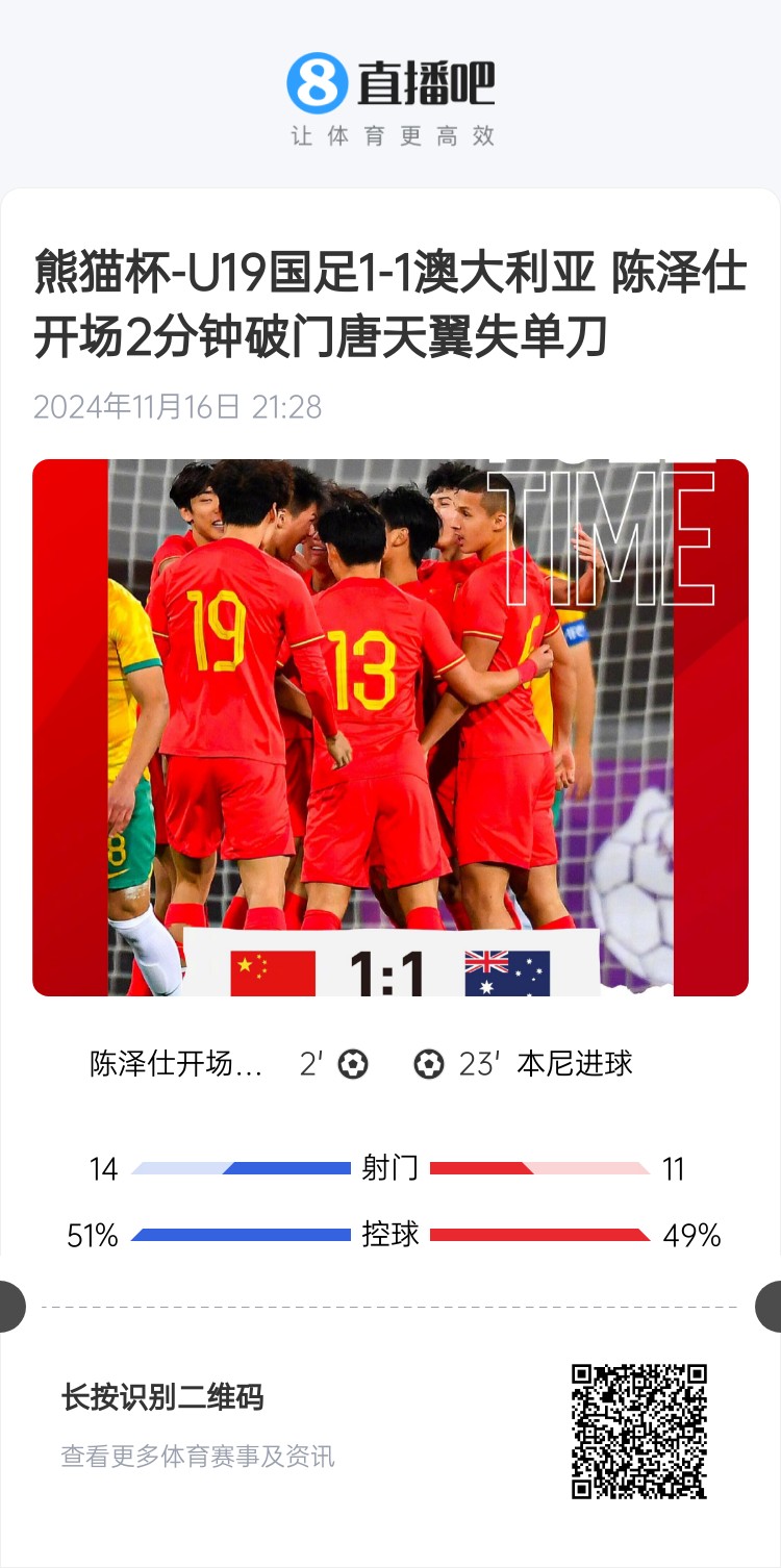  二番戰(zhàn)！U20國(guó)青與澳大利亞去年熊貓杯剛有過(guò)交手，雙方1-1戰(zhàn)平