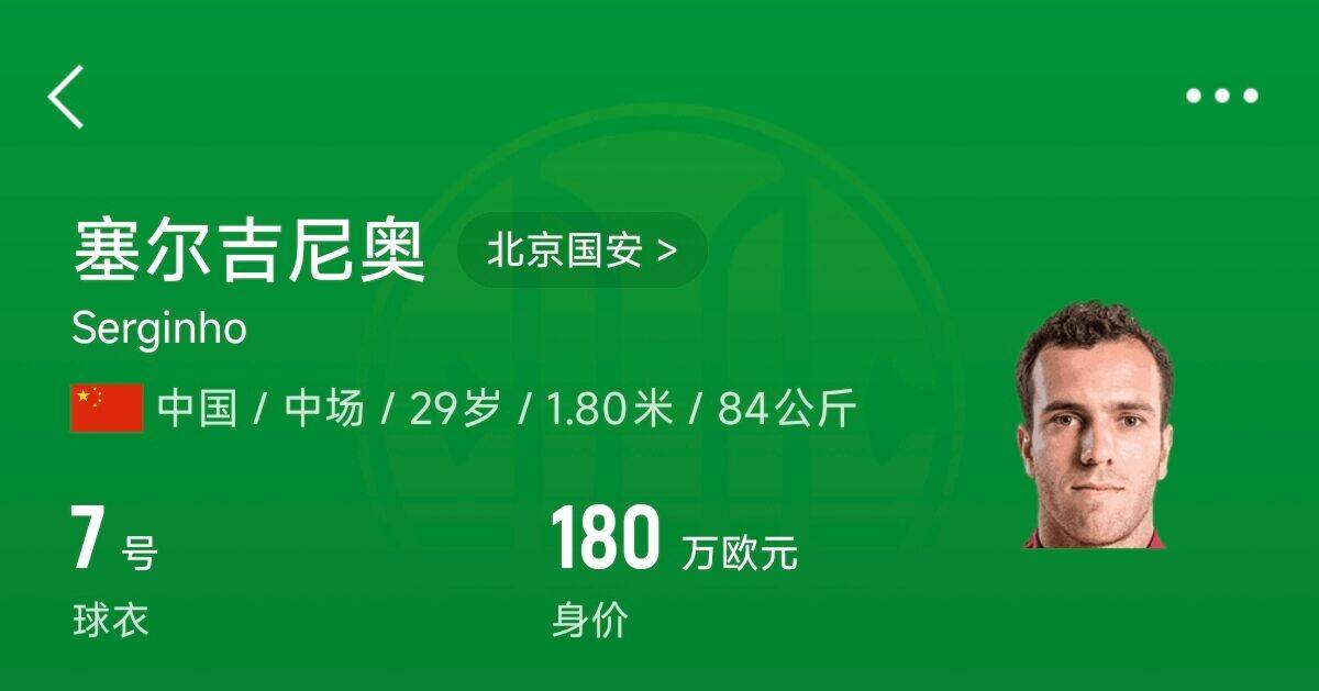  180萬歐！塞爾吉尼奧成為中國身價最高的球員，武磊120萬歐第2